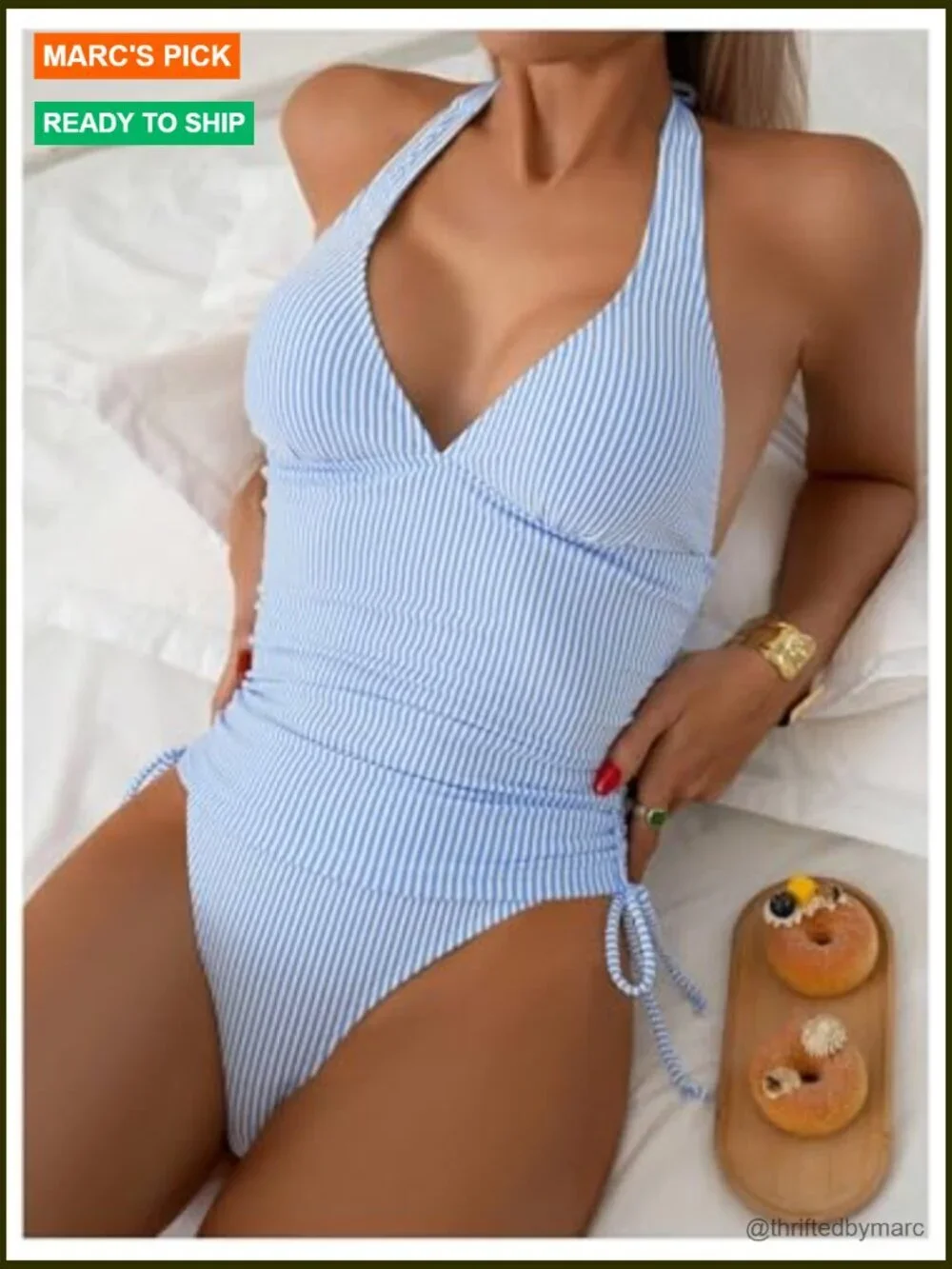 Striped Tankini Halter V Neck Tummy Control 2 Piece Bathing Suit Swimwear